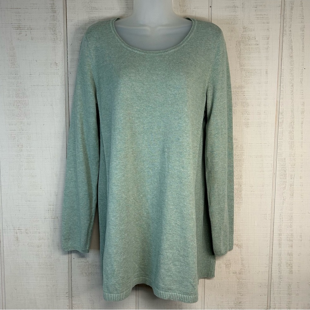 J Jill Womens Pullover‎ Tunic Sweater Size S Green Scoop Neck Ribbed Lagom Cozy